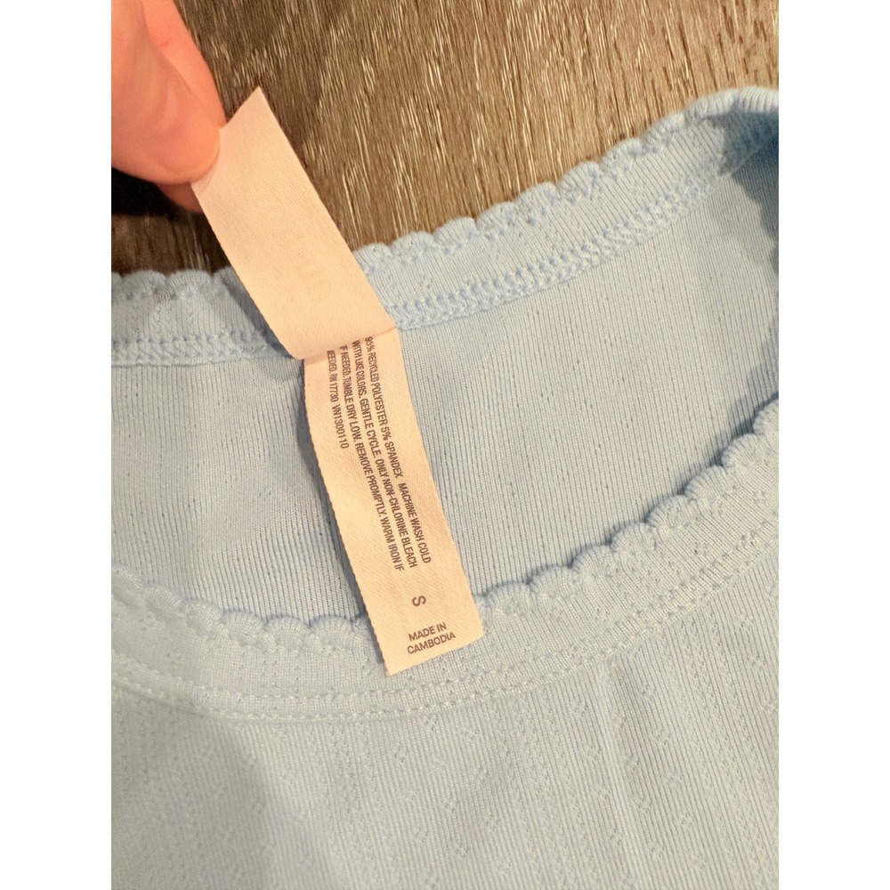 Auden Baby Blue Pointelle Pajama Set Top S /Bottom XS Wide Leg Scallop Trim - Picture 4 of 10